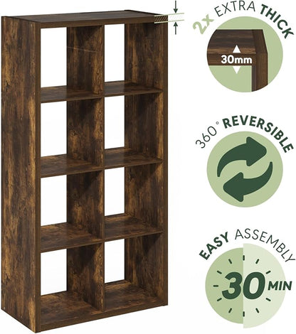 Furinno Cubicle 8-Cube Book Shelf, Extra Thick Frame Bookshelf, Amber Pine | - Image 8