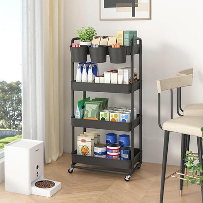 JIUYOTREE 4-Tier Plastic Rolling Storage Cart Utility Cart - Image 4