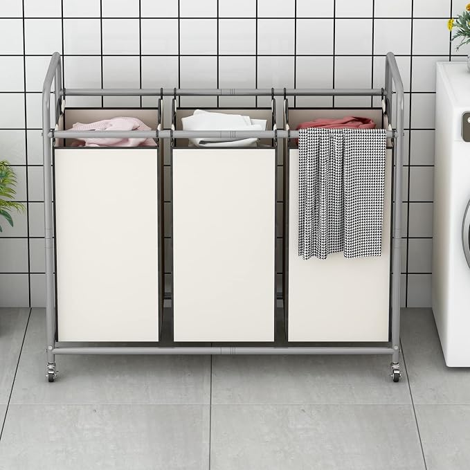 LINZINAR 3-Bag Laundry Sorter, Laundry Hamper Cart - Image 2