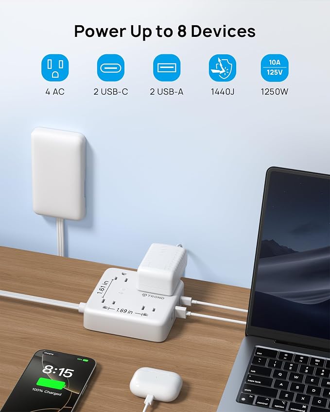 TROND Flat Plug Power Strip - 6ft Extension Cord with Multiple Outlets and 4 - Image 3