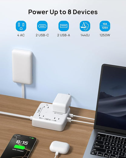 TROND Flat Plug Power Strip - 6ft Extension Cord with Multiple Outlets and 4 - Image 3