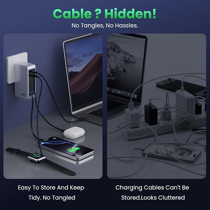 120W USB C Charger Block with 2 Built-in Retractable Cables, 4-in-1 GaN IV - Image 5