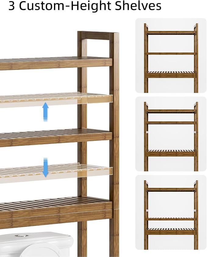 SMIBUY Bathroom Storage Shelf, Bamboo Over-The-Toilet Organizer Rack, - Image 8