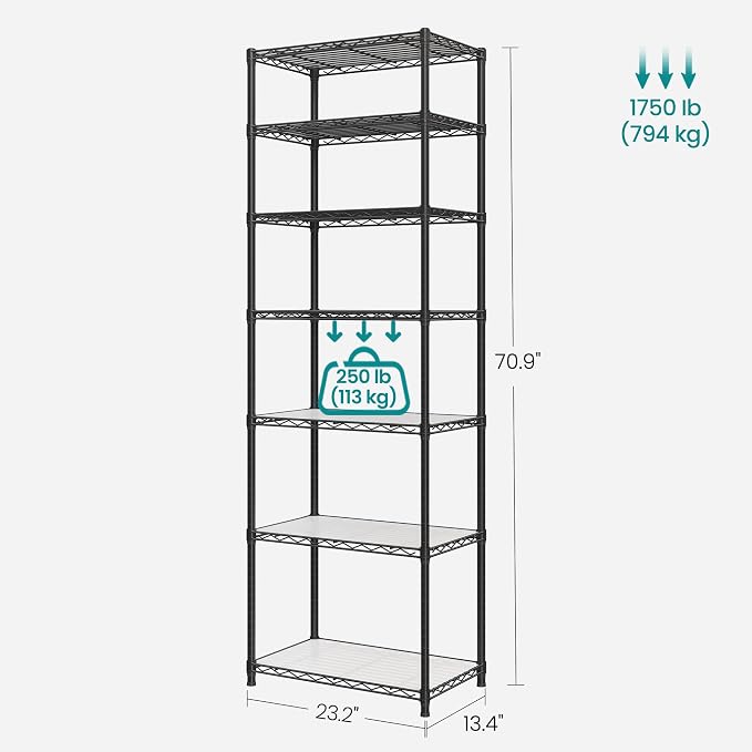 SONGMICS 7-Tier Storage Shelves, Wire Shelving Unit, Kitchen Metal Shelves - Image 3