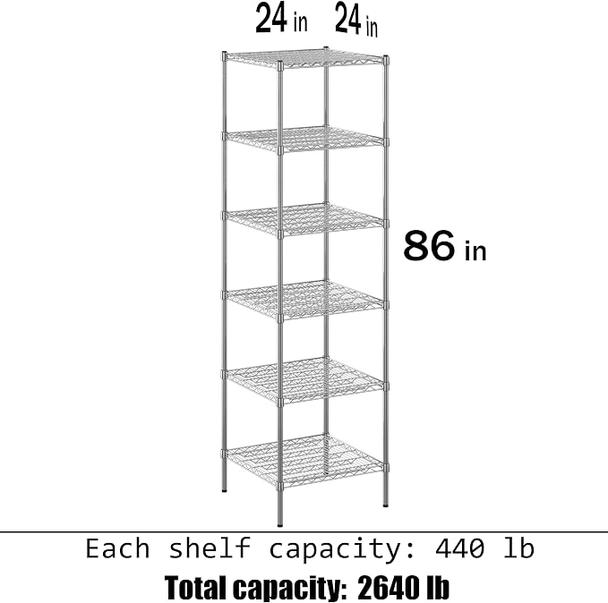 24" Deep x 24" Wide x 86" Height Wire Shelving Kit | 6-Tier | NSF Commercial - Image 3