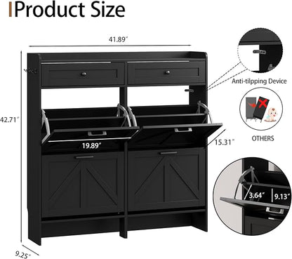 Shoe Cabinet with 4 Flip Drawers & 2 Top Drawers, Hidden Slim Shoe Rack - Image 2