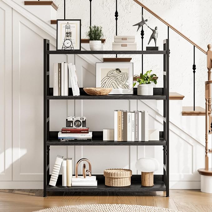 NUMENN Wide Bookshelf, 4 Tier Freestanding Shelving Unit, Falling Prevention - Image 2