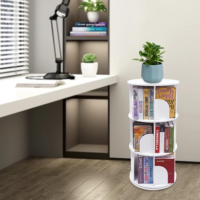 3-Tier Rotating Bookshelf, 360 Display Revolving Bookcase, Stackable Book - Image 9