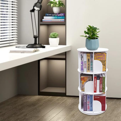 3-Tier Rotating Bookshelf, 360 Display Revolving Bookcase, Stackable Book - Image 9