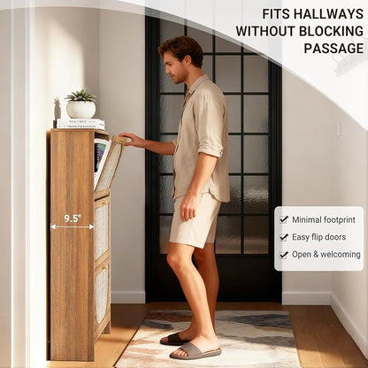Nicetree Rattan Arched Accent Shoe Storage Cabinet - Image 3