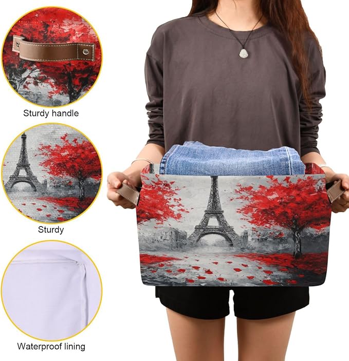 Paris Eiffel Tower Red Tree Storage Bins Box Foldable Shelf Basket - Image 7