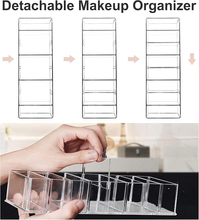 2 Pack Detachable Makeup Organizer, 8 Compartments Acrylic Cosmetic Storage - Image 3
