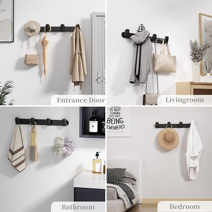 Coat Rack Wall Mount Black, 4 Hooks Rack Metal Coat Hanger Wall - Image 3