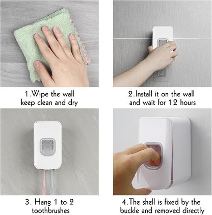 2 Slot Toothbrush Holder and Toothpaste Dispenser Wall Mounted, Automatic - Image 5