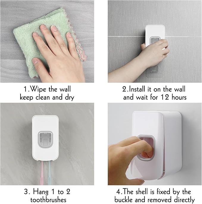 2 Slot Toothbrush Holder and Toothpaste Dispenser Wall Mounted, Automatic - Image 4