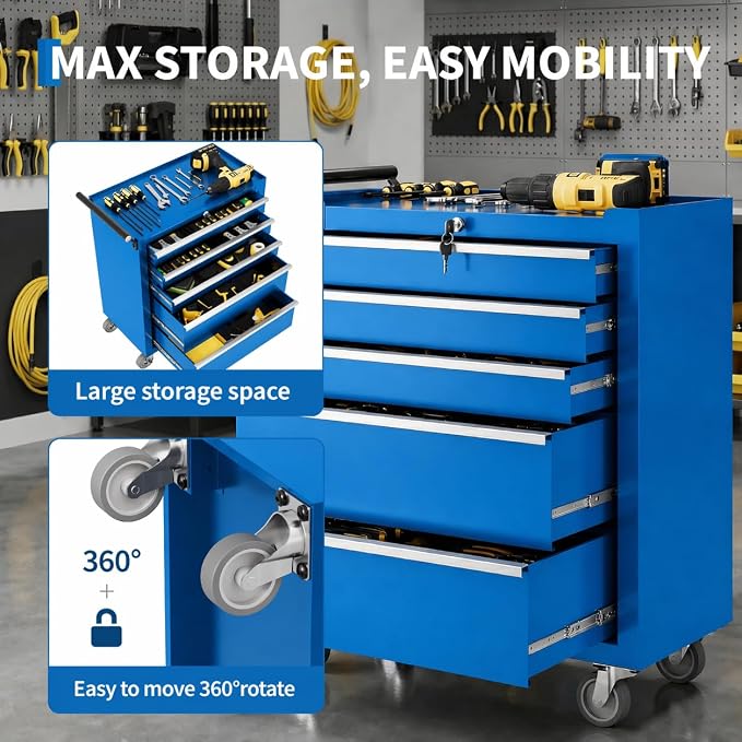 Garvee Rolling Tool Chest, 5 Drawers Tool Storage Cabinet, Toolbox - Image 4