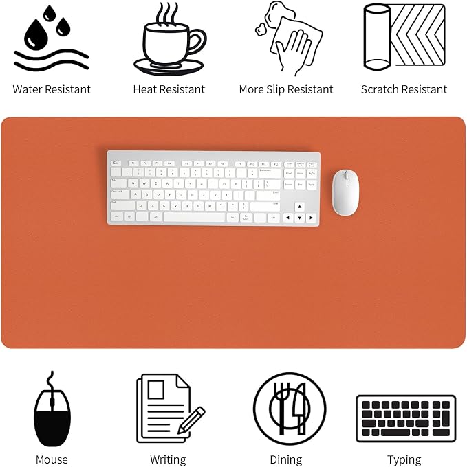 Bloss Orange Desk Mat 31.5"x15.7", Waterproof Large Desk Pad, Leather Desk Matt - Image 3