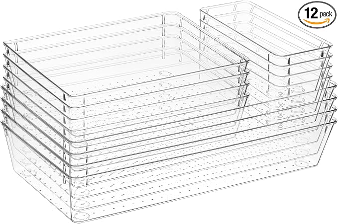 12 Pcs Clear Plastic Drawer Organizer, Kitchen Bathroom Fridge Utensil Vanity by Unknown