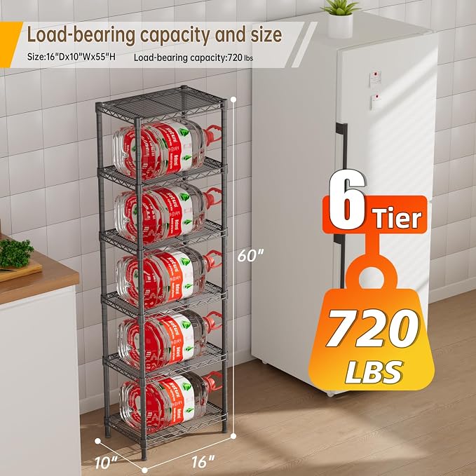 6 Tier Shelf Adjustable Storage Mesh Gaps Metal Utility Shelves Wire Shelving - Image 3