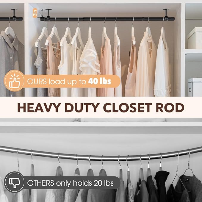 SUTINE Closet Rod, Closet Rods for Hanging Clothes, 17 to 37 inch Adjustable - Image 3
