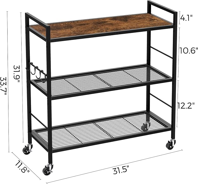 3-Tier Metal Storage Rack with Industrial Wheels, Mesh Shelving Unit with - Image 7