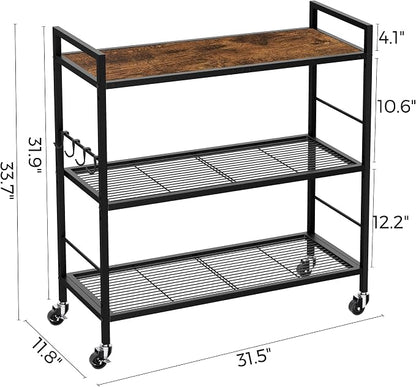 3-Tier Metal Storage Rack with Industrial Wheels, Mesh Shelving Unit with - Image 7