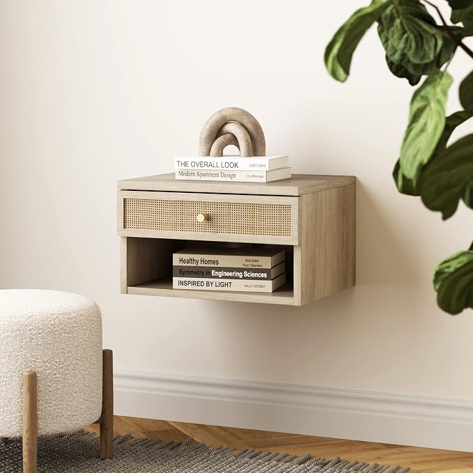 Nathan James Jackson Wall Mounted Rattan Floating Bedroom Nightstand by Unknown