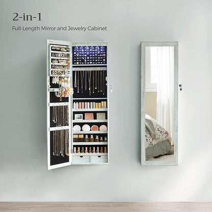SONGMICS 6 LEDs Mirror Jewelry Cabinet, 47.2-Inch Tall Lockable Wall or Door - Image 3