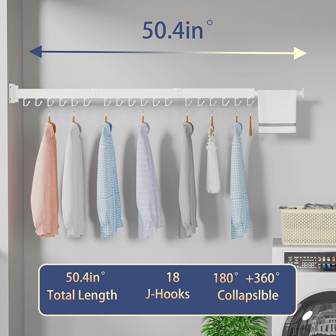 Dr.DJ Clothes Drying Rack for Laundry, Retractable Clothes Hanger Rack Wall - Image 3