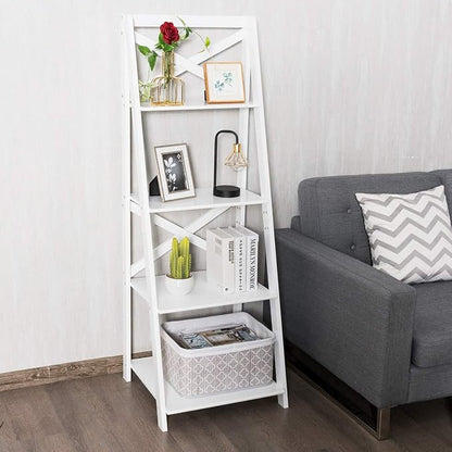 Tangkula 4-Tier Ladder Shelf Bookcase Leaning Free Standing Wooden Frame Decor - Image 6