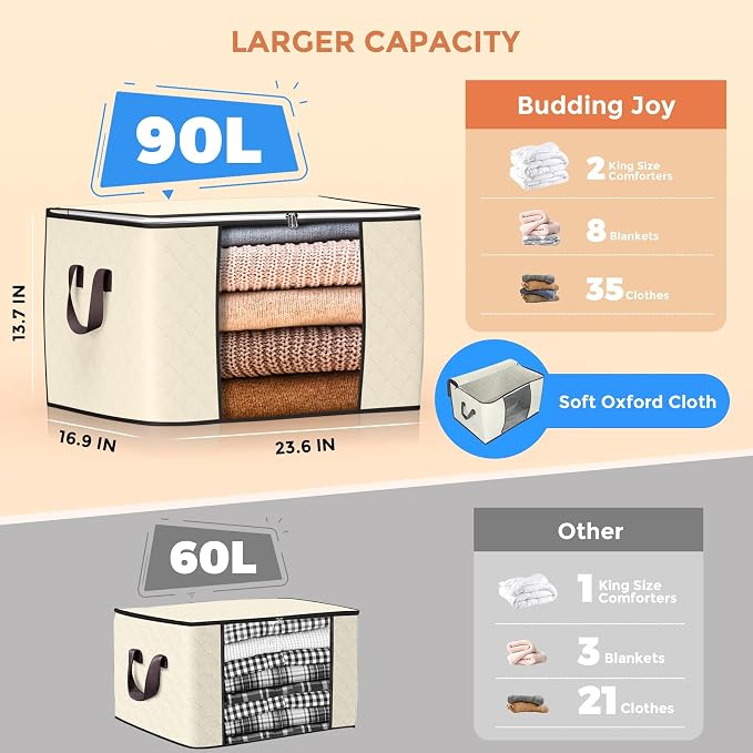 Budding Joy 90 L Large Storage Bags, 10 Pack Clothes Storage Bins Foldable - Image 3