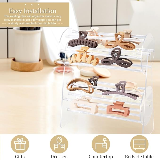 SNOWSTAR Acrylic Claw Clip Organizer Holder, 360-Degree Rotating Claw Clip - Image 6