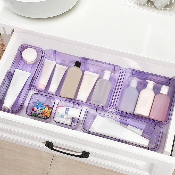 20 Pcs Adjustable Clear Drawer Organizer, Extendable Vanity Storage Bins - Image 5