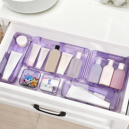 20 Pcs Adjustable Clear Drawer Organizer, Extendable Vanity Storage Bins - Image 5