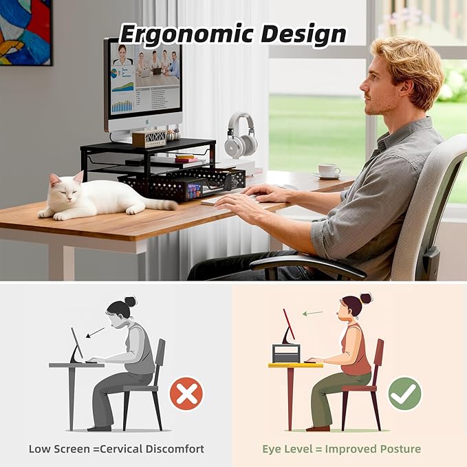 Simple Trending Desk Organizer and Accessories, 2-Tier Computer Monitor Stand - Image 6