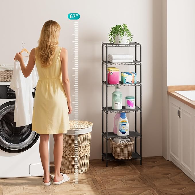 SINGAYE 6 Shelves Bathroom Organizers and Storage Shelf Wire Closet Metal - Image 2