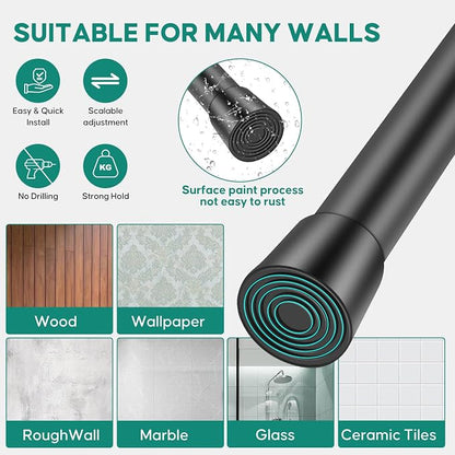 Black Adjustable Shower Curtain Rod 28-39 Inches 1pc, 7/8" Diameter Anti-slip - Image 5