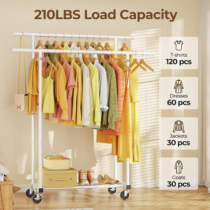 HYSEYY Double Rods Clothes Rack, Rolling Clothing Rack - Image 2