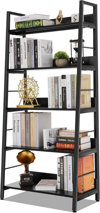 Himimi Black Ladder Bookshelf, 5 Shelf Bookcase Industrial Bookshelf Wood and by Himimi