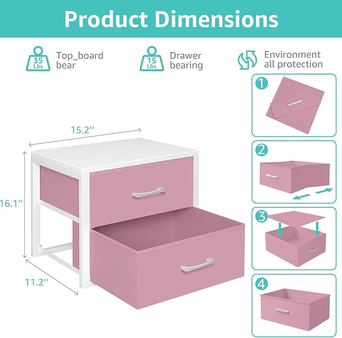BOLUO Stackable Closet Drawers for Clothes Organizers and Storage Fabric Pink 2 - Image 3