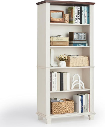 70" Tall White Bookshelf, 5 Tier Wood Book Shelf by SAVORLIFEFurniture
