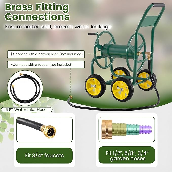 Goplus Garden Hose Reel Cart, 330ft 5/8" or 400ft 1/2" Large Capacity, - Image 6