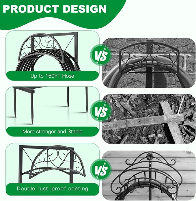 Garden Hose Holder Stand, Heavy Duty Freestanding Metal Hose Hanger Rack - Image 4