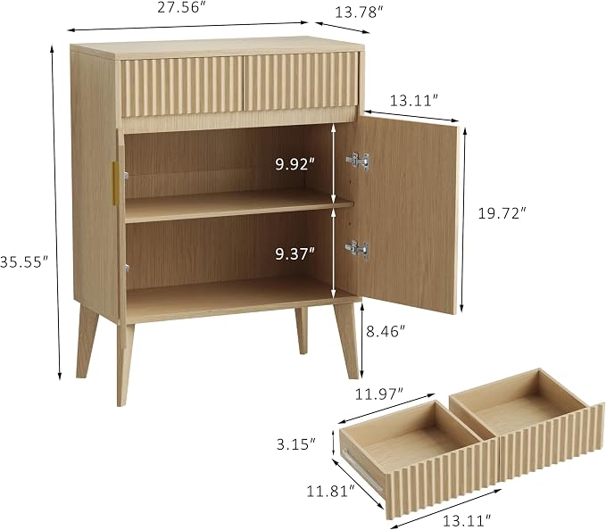 Sideboard Storage Cabinet with 2 Drawers & 2 Doors, Fluted Kitchen Buffet - Image 3