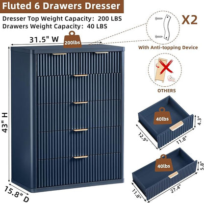 LEYAOYAO Fluted 6 Drawers Dresser - Image 2