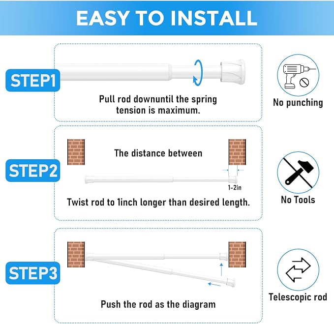 2 Pack Small Spring Tension Curtain Rod 8 to 12.5 Inch, Thin DIY Tension Rods - Image 7