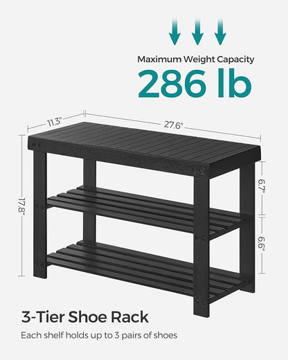 SONGMICS Shoe Rack Bench, 3-Tier Bamboo Shoe Storage Organizer, Entryway Bench - Image 5