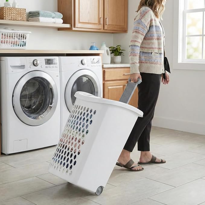 Wheeled Plastic Laundry Hamper, Ultra Wheeled Design Clothes Laundry Basket - Image 6