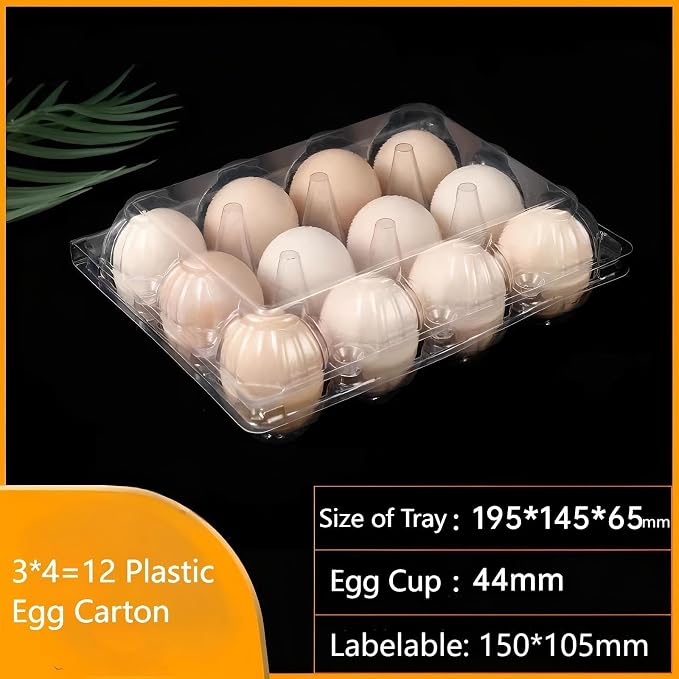 40 Pack 12-Egg Cartons Plastic Clear 3X4 Grids Reusable Storage Container - Image 2