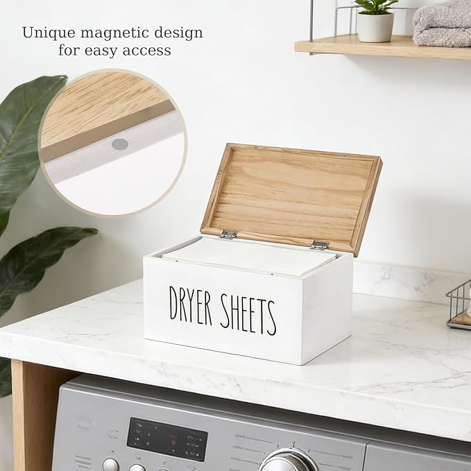 Dahey Dryer Sheet Holder with Lid Wooden Laundry Sheet Container Dispenser - Image 4